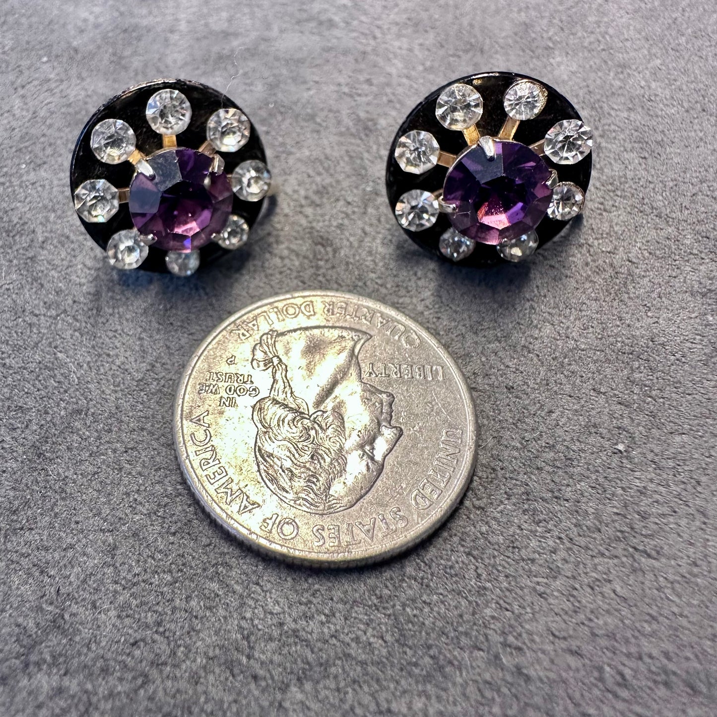 Vintage Coro Amethyst and Rhinestone Screw back Stud Earrings