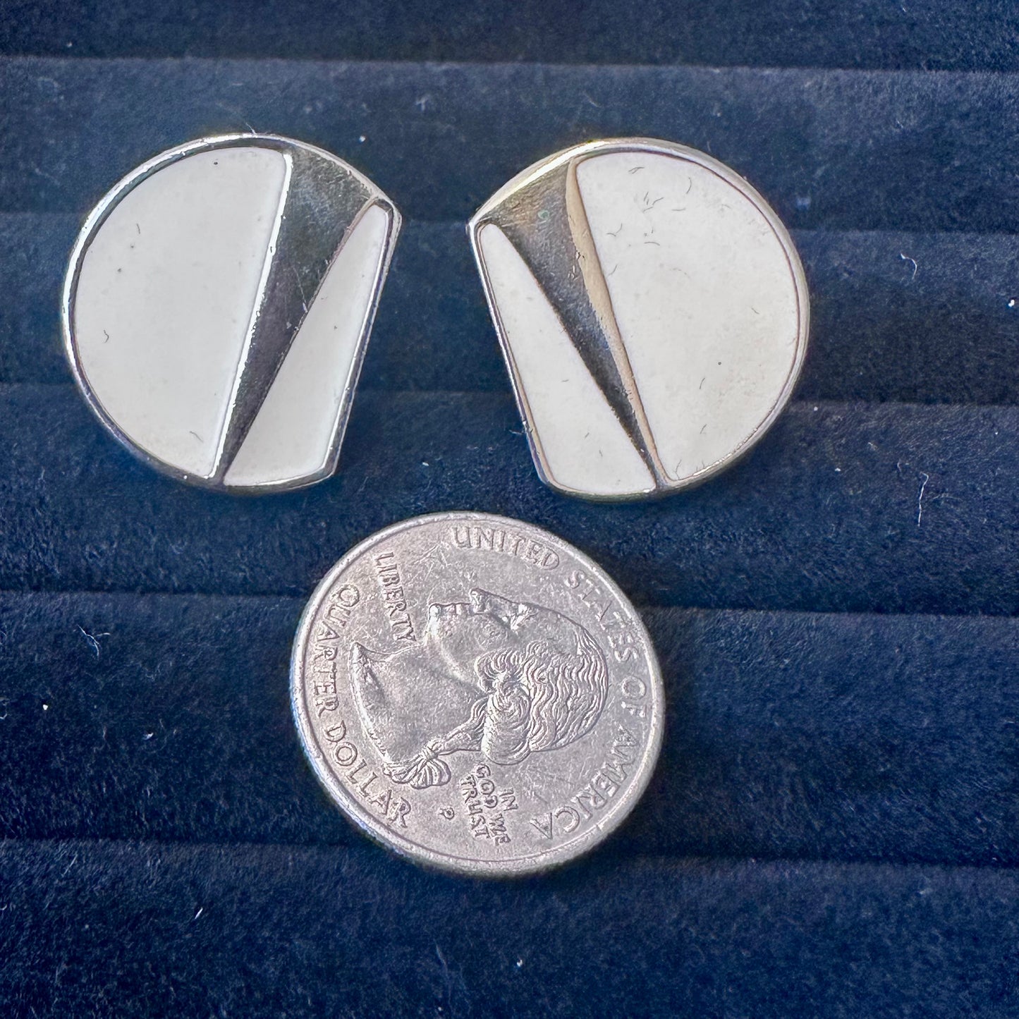 Vintage Monet Cream Enamel Gold Tone Geometric Half CircleClip On Earring