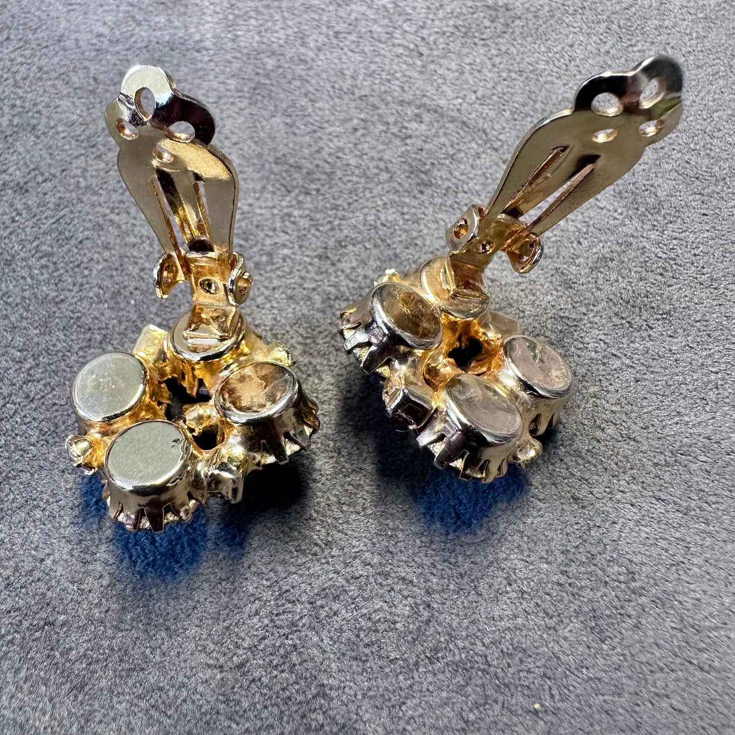 Vintage Topaz Color Rhinestone Cluster Clip On Earrings