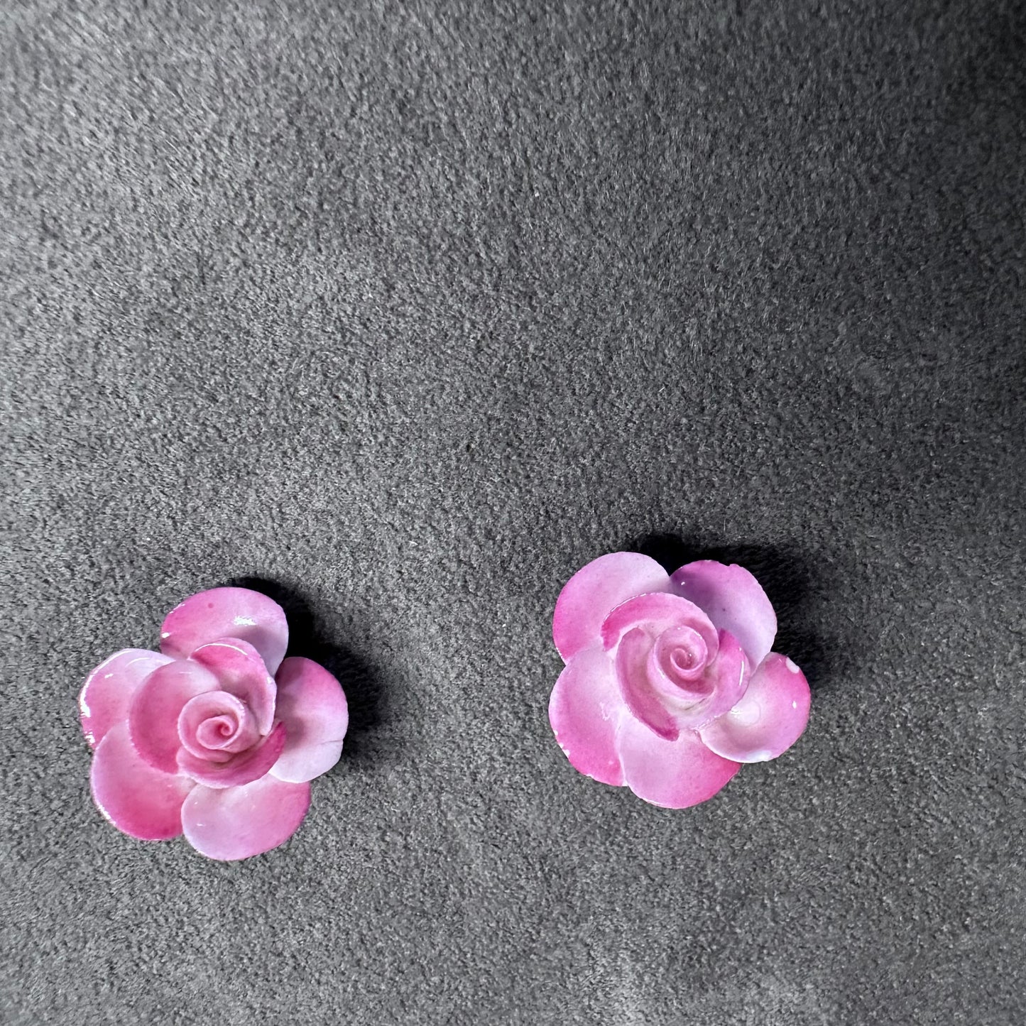 Pink Floral Enamel Clip On Earring