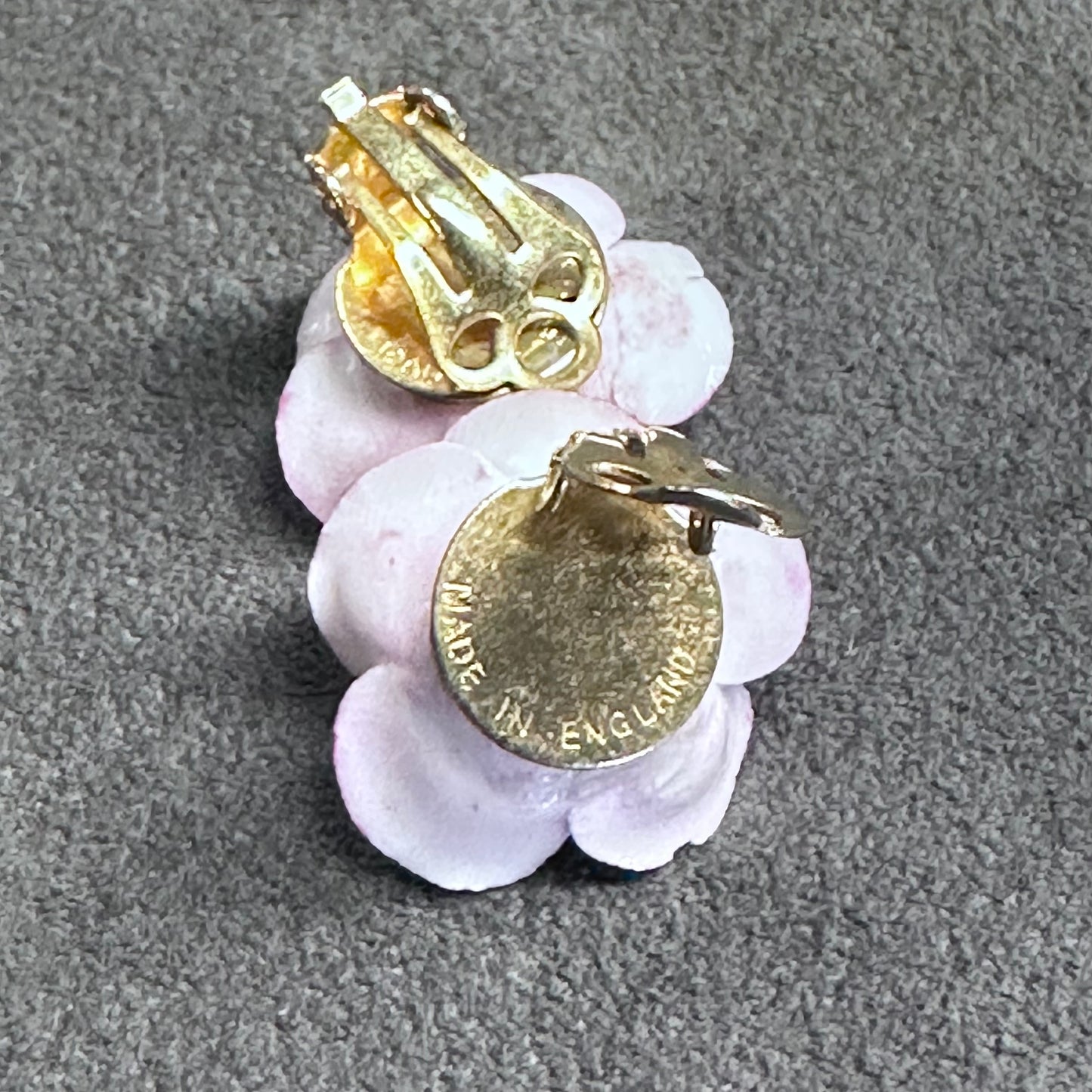 Pink Floral Enamel Clip On Earring