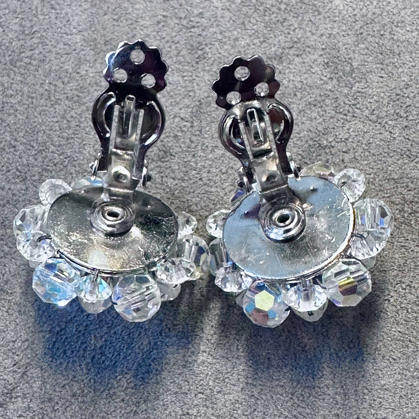 Vintage Aurora Borealis Rhinestone Beaded Cluster Clip On Earring