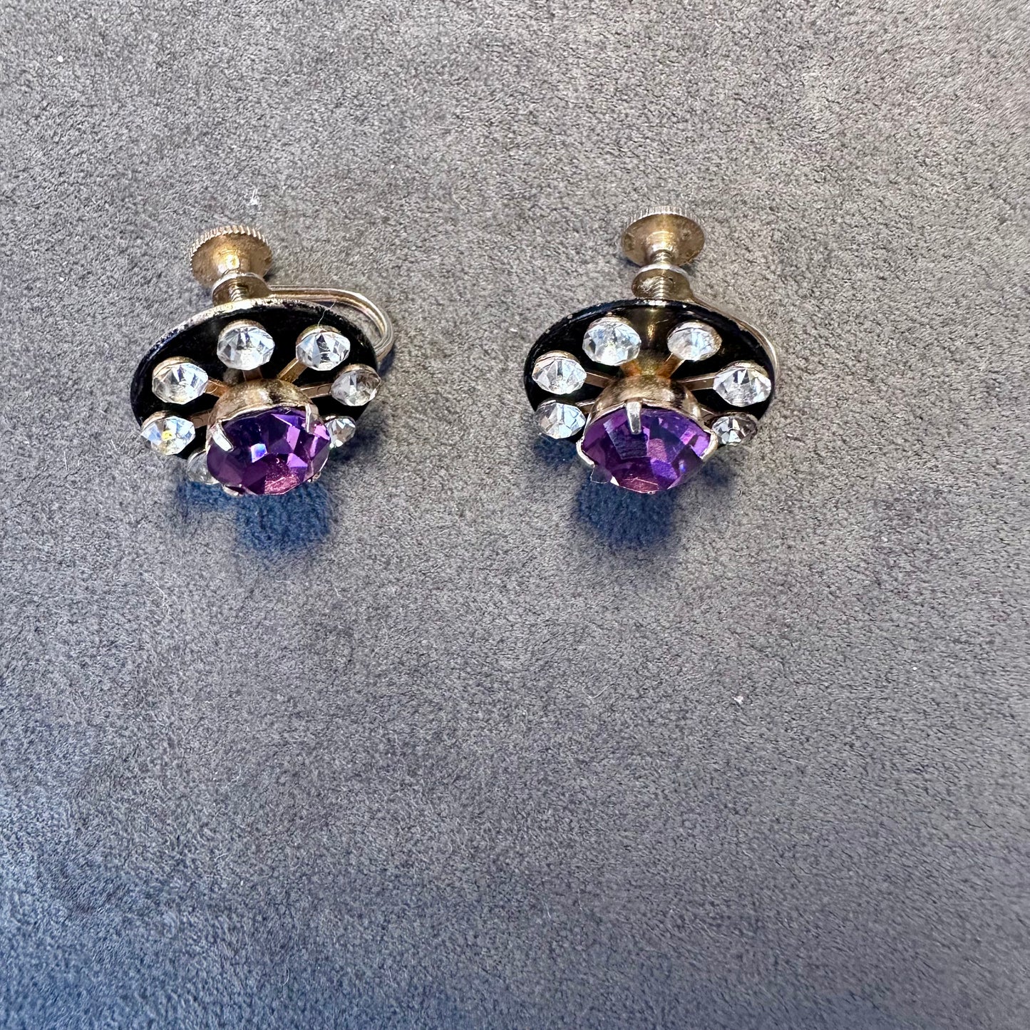 Vintage Coro Amethyst and Rhinestone Screw back Stud Earrings