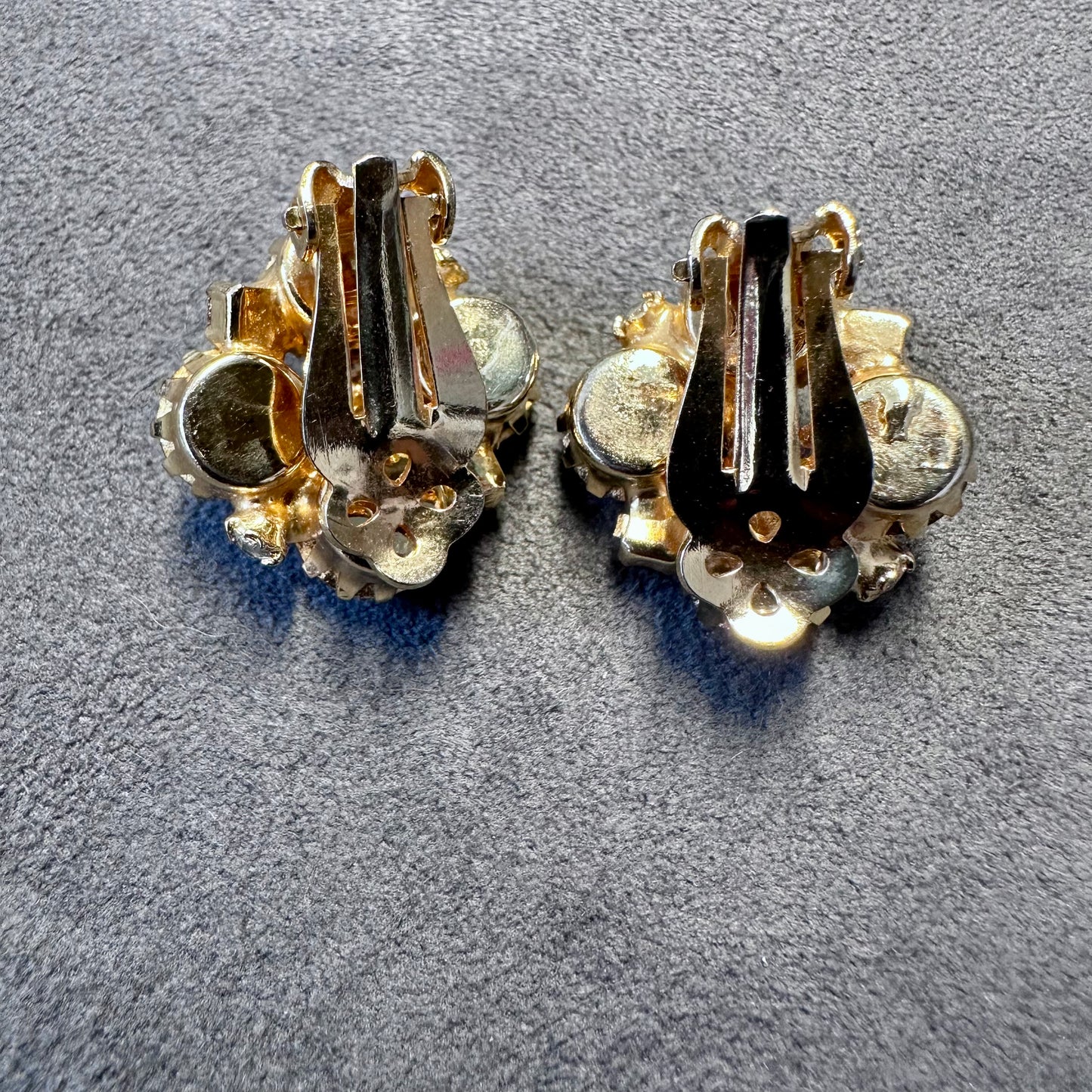 Vintage Topaz Color Rhinestone Cluster Clip On Earrings