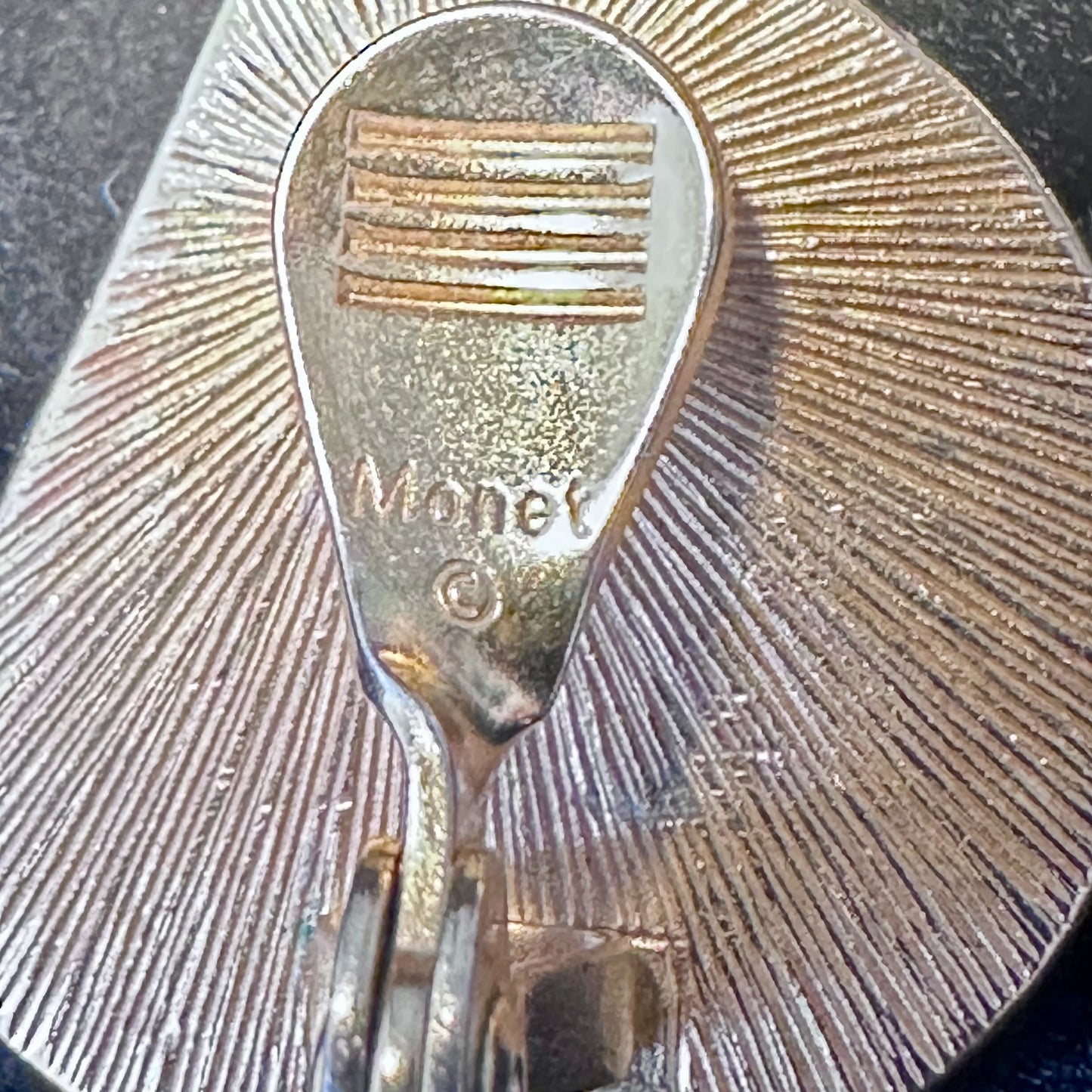 Vintage Monet Cream Enamel Gold Tone Geometric Half CircleClip On Earring