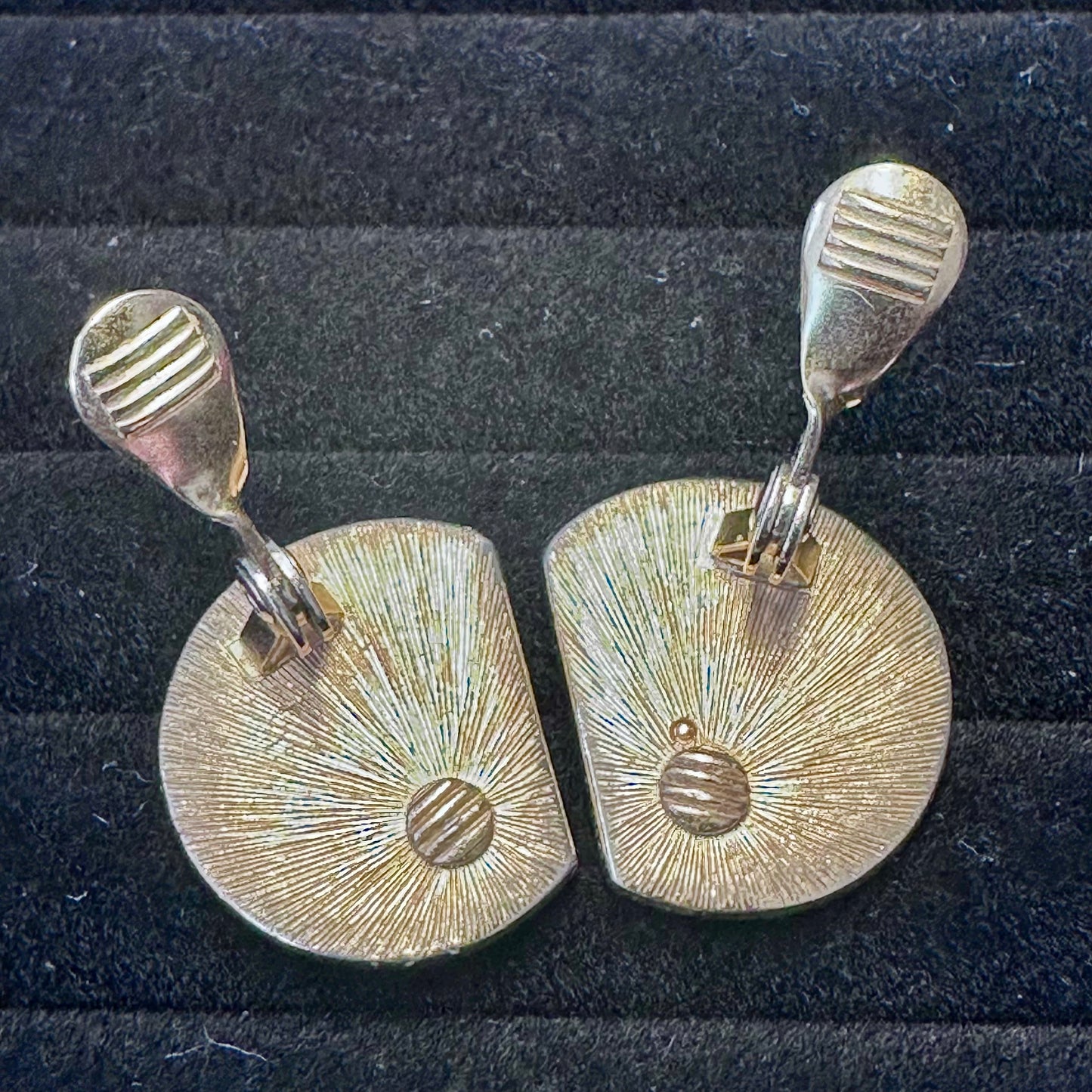 Vintage Monet Cream Enamel Gold Tone Geometric Half CircleClip On Earring