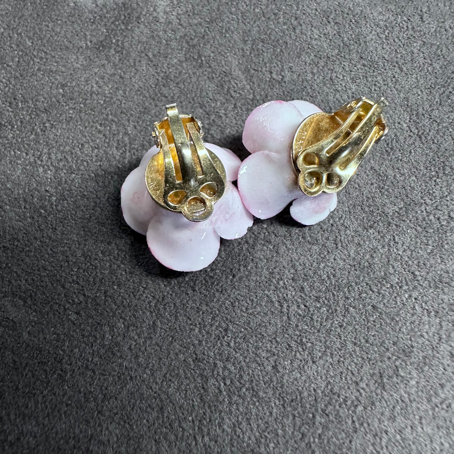 Pink Floral Enamel Clip On Earring