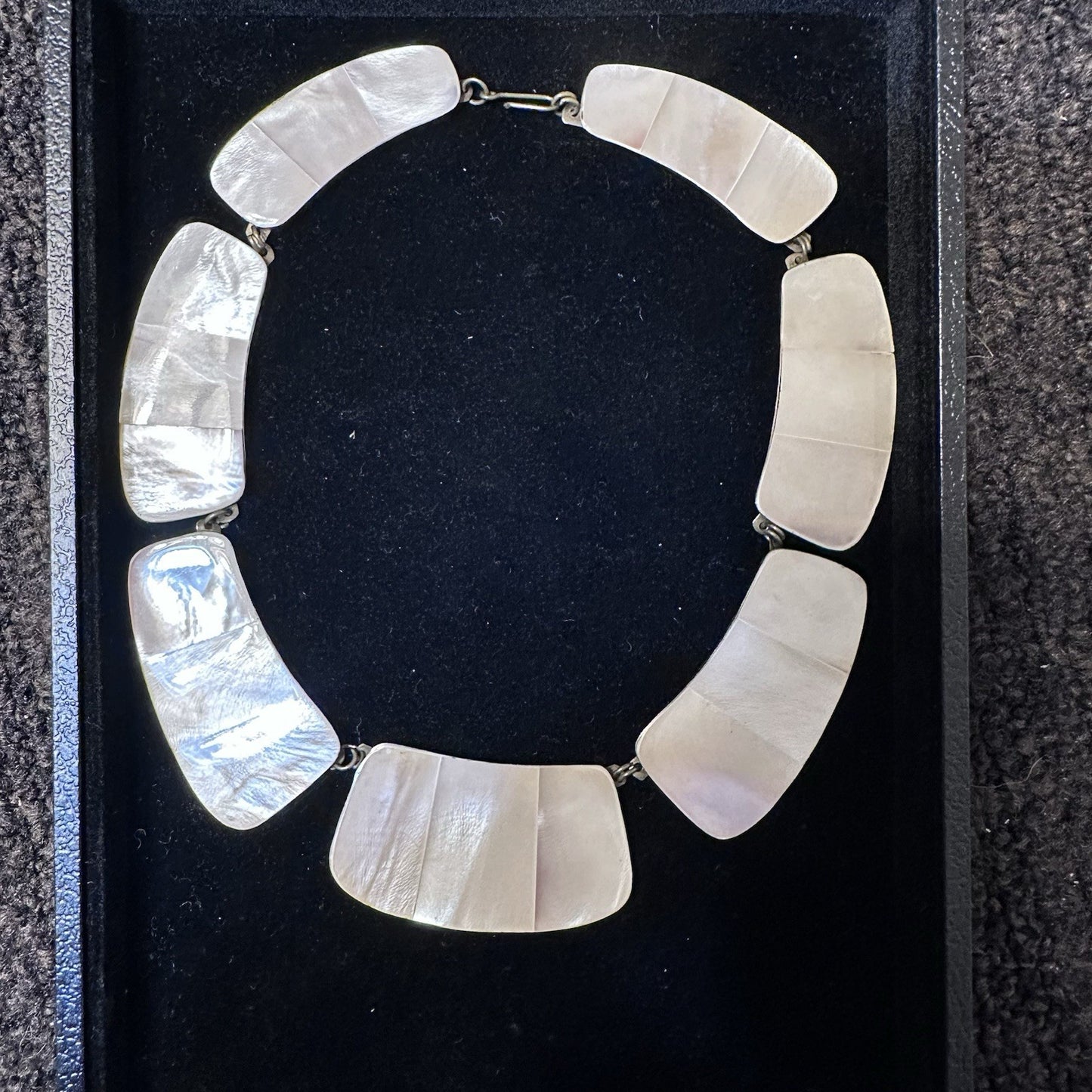 VINTAGE MOTHER OF PEARL PANEL INLAID COLLAR NECKLACE