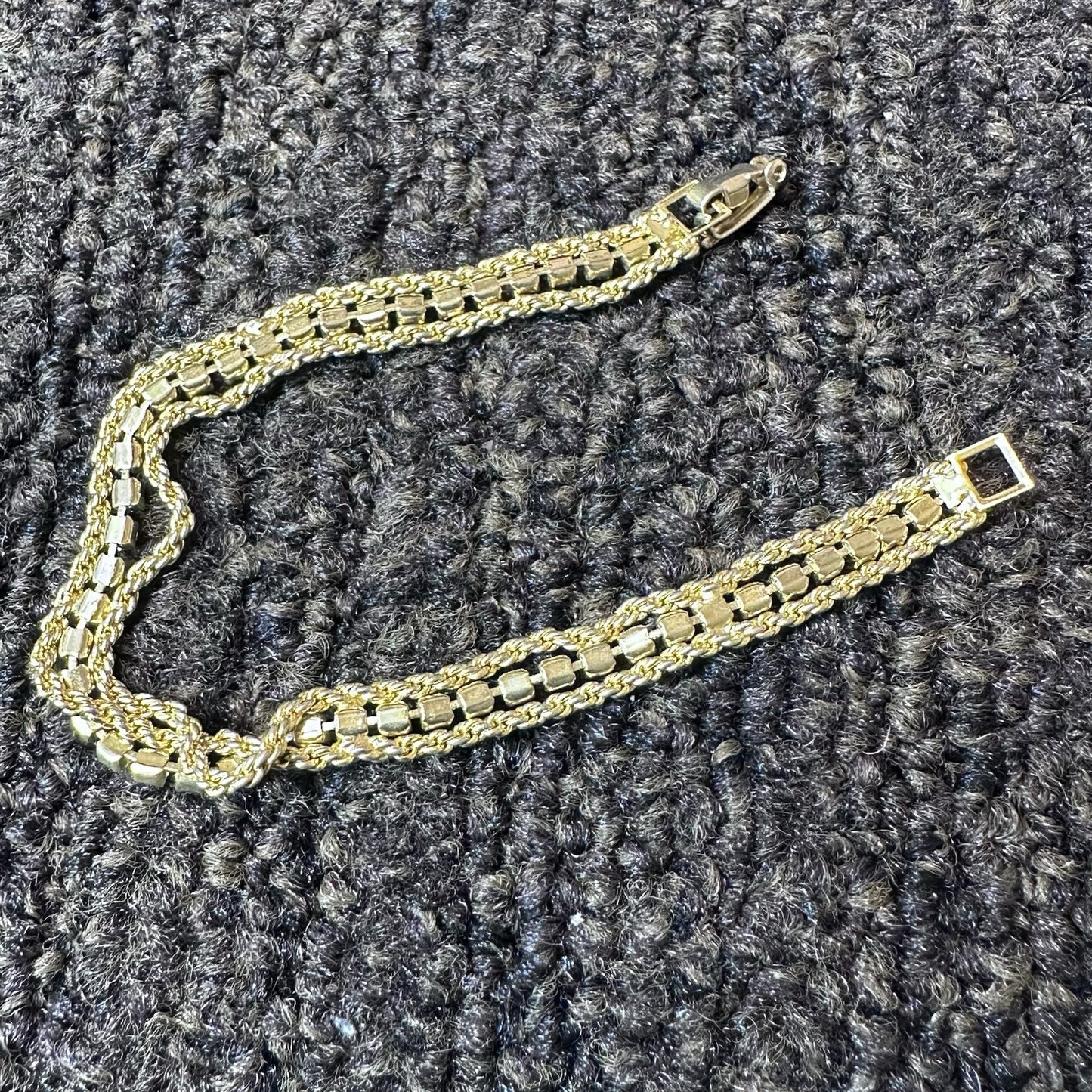 Vintage Gold Tone Ruby & Clear Rhinestone Chain Bracelet – 7.5" Double Row Spark