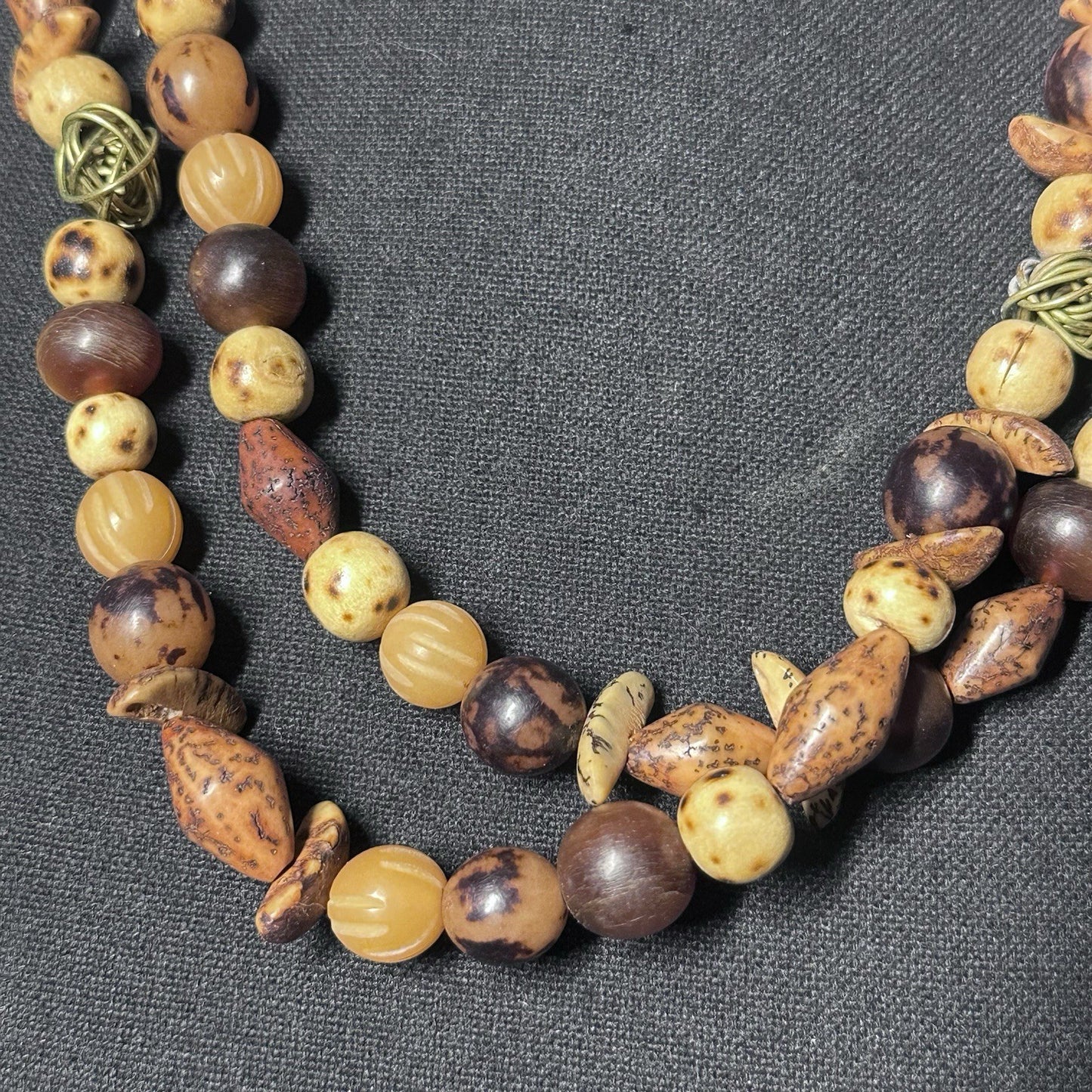 Vintage Dayne Duvall Wood & Mixed Stone Fashion Layering Long Necklace