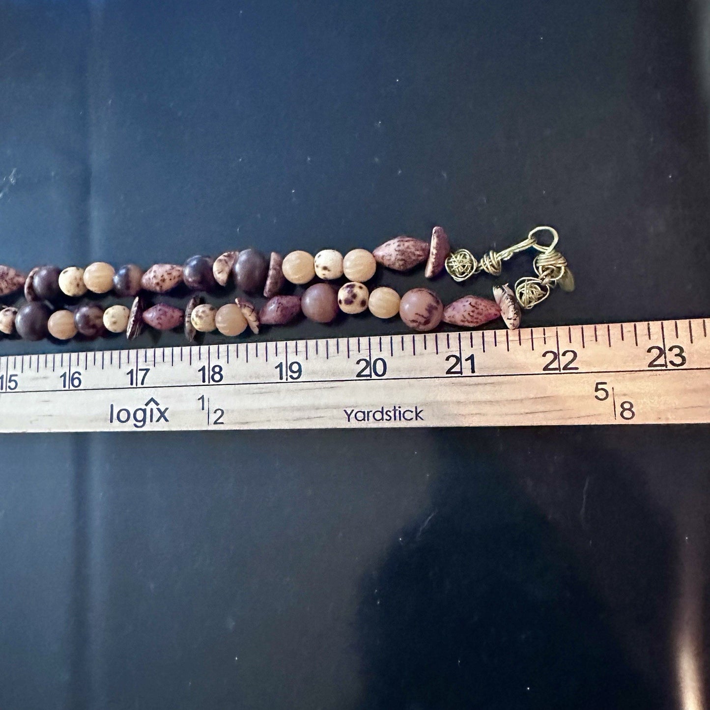 Vintage Dayne Duvall Wood & Mixed Stone Fashion Layering Long Necklace