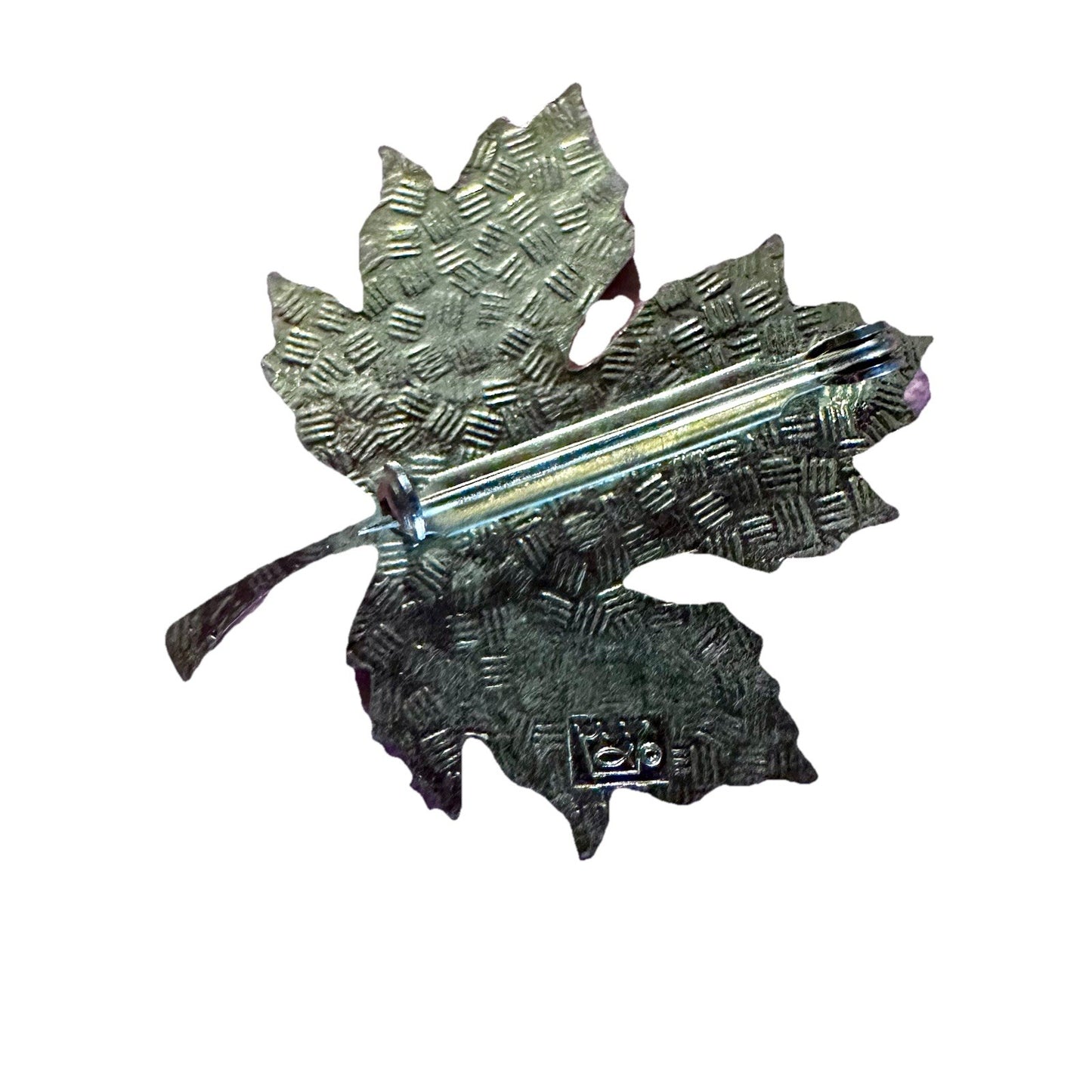 Vintage Stamped Fish and Crown Cloisonne Gold Tone Leaf Brooch/Pin