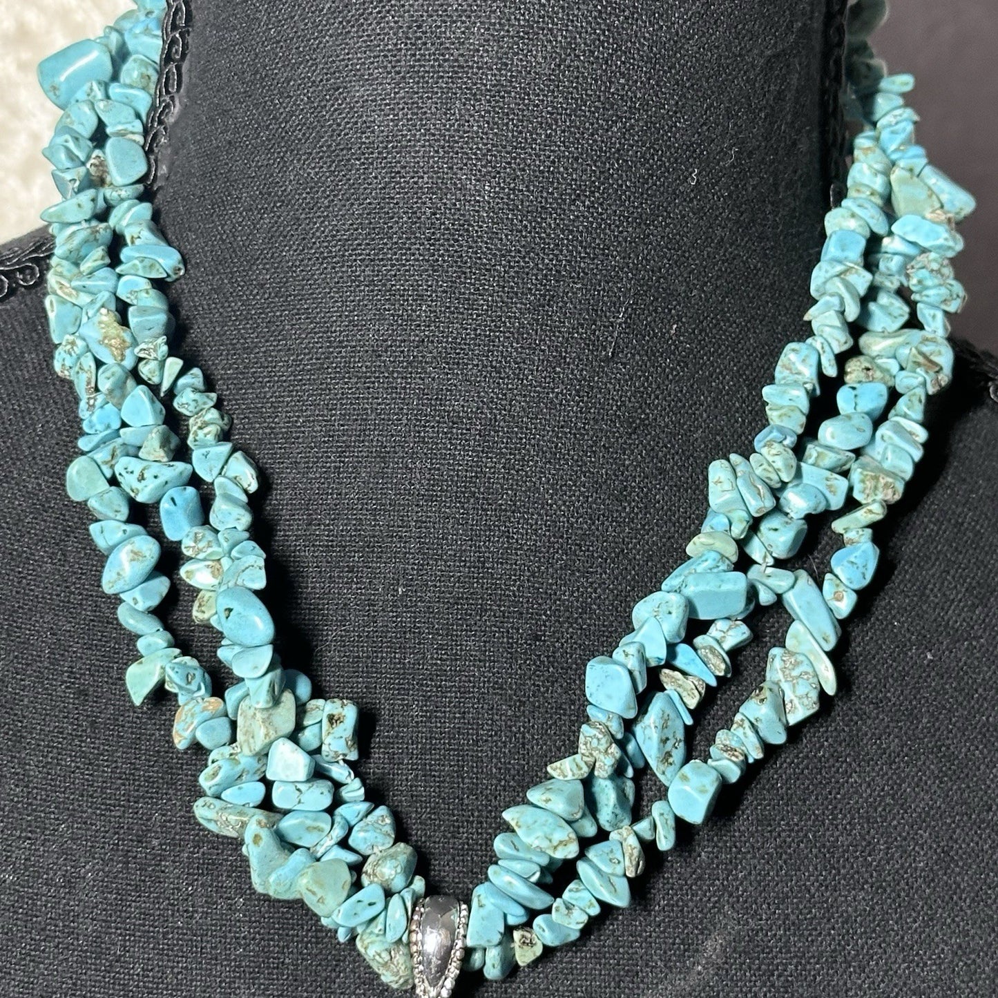3 Stand Southwest Style Turquoise Dyed Turquoise Stones Christian Cross Necklace