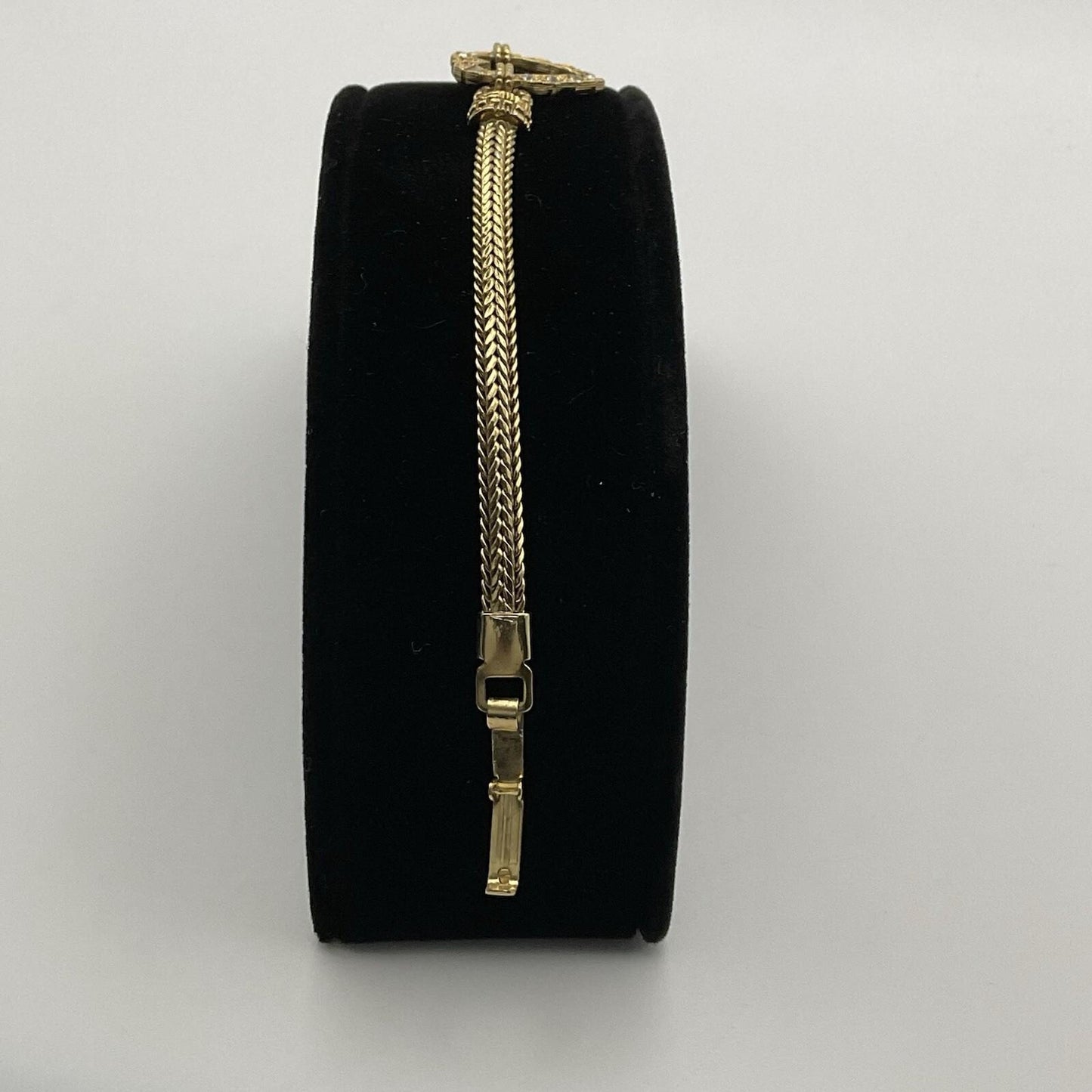 Vintage Gold Tone Herringbone Chain Crystal Heart Bracelet