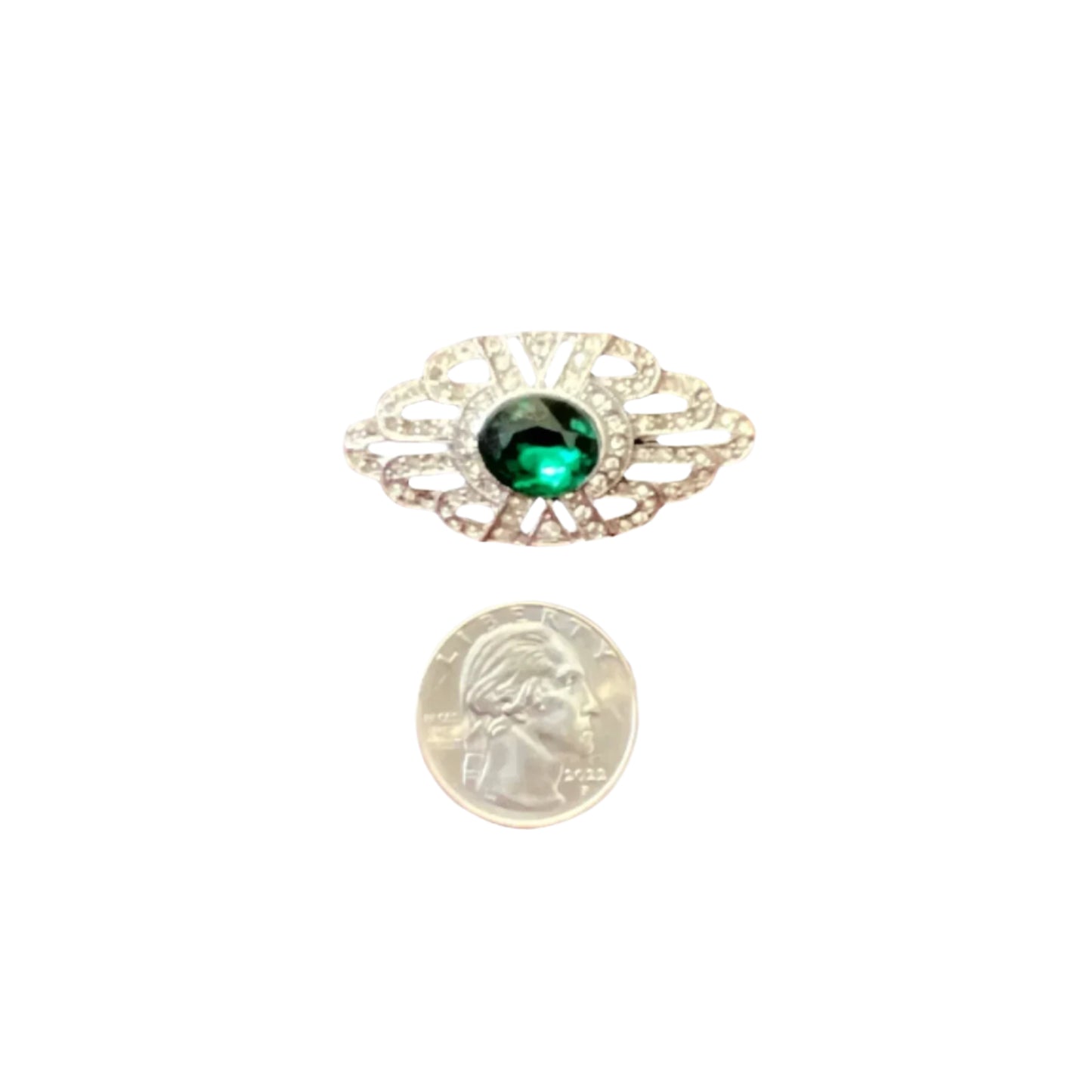 Rhinestone And Deep Green Art Deco Brooch