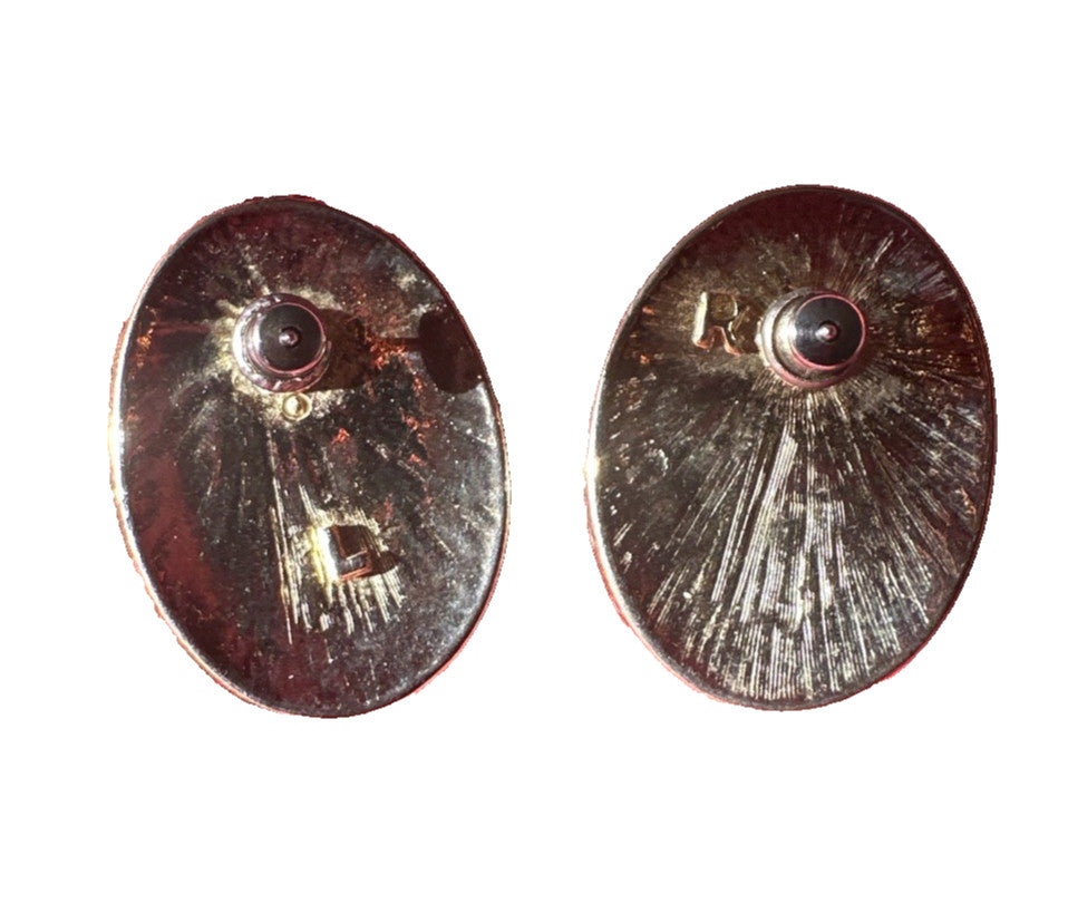 Pink With Gold Stripe Enamel Oval Button Earrings