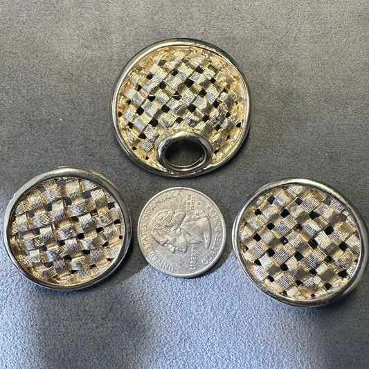 Vintage 1960's Sarah Coventry Gold Tone Basketweave Brooch and Clip On Earring Set