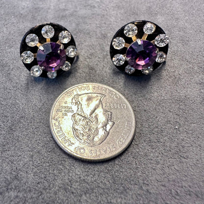 Vintage Coro Amethyst and Rhinestone Screw back Stud Earrings