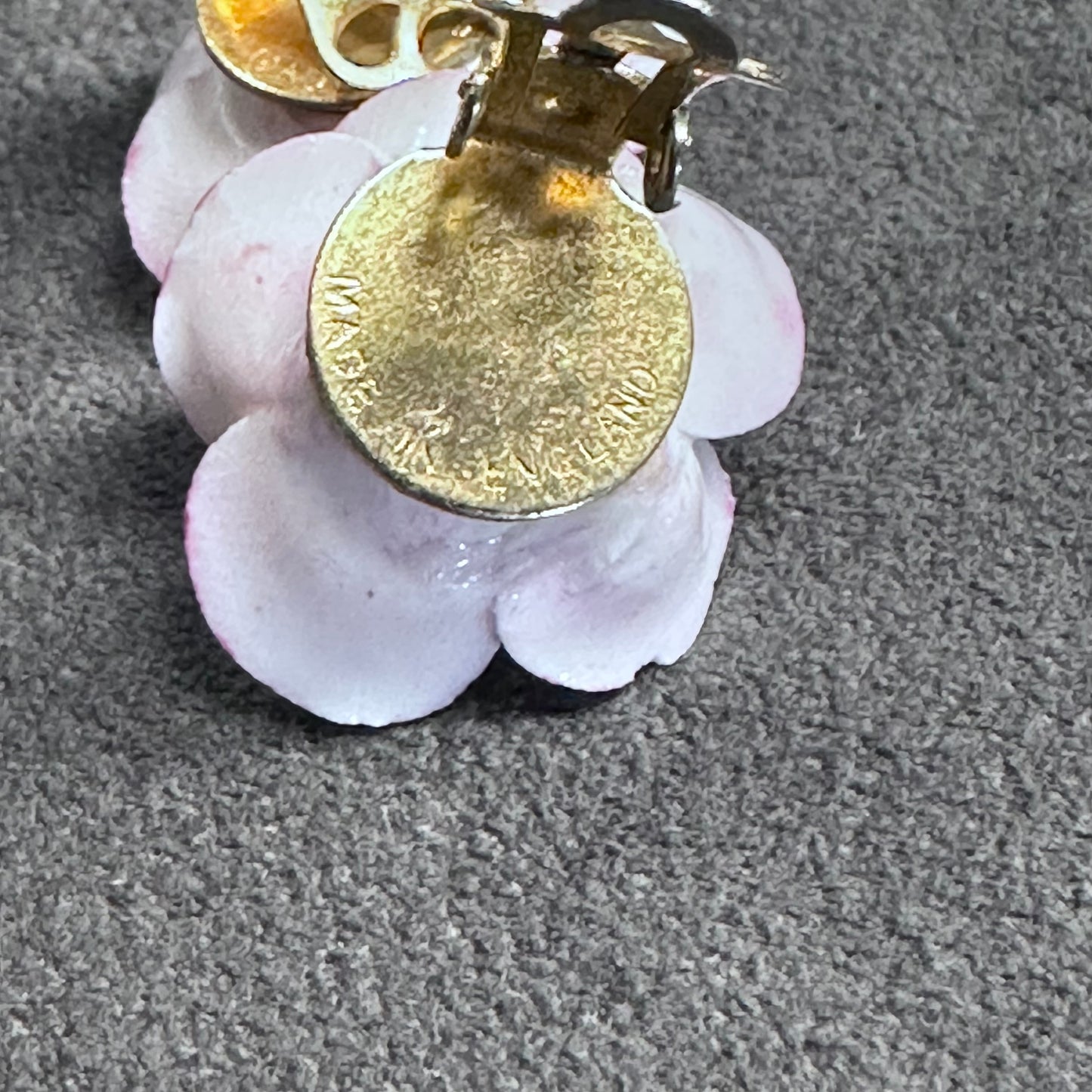 Pink Floral Enamel Clip On Earring
