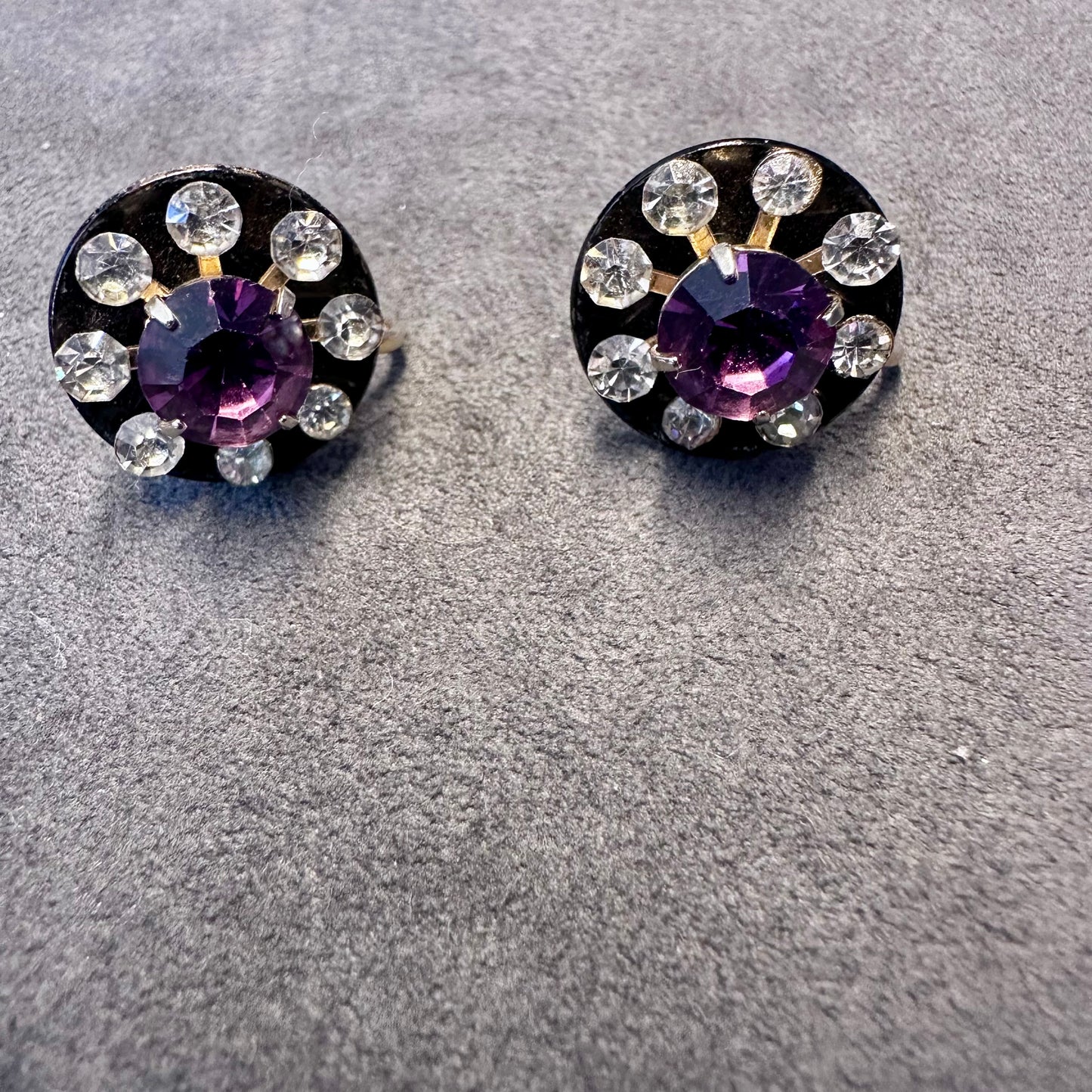 Vintage Coro Amethyst and Rhinestone Screw back Stud Earrings