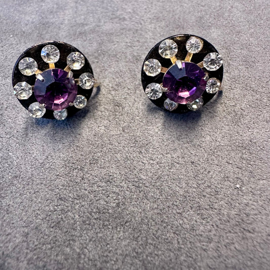 Vintage Coro Amethyst and Rhinestone Screw back Stud Earrings