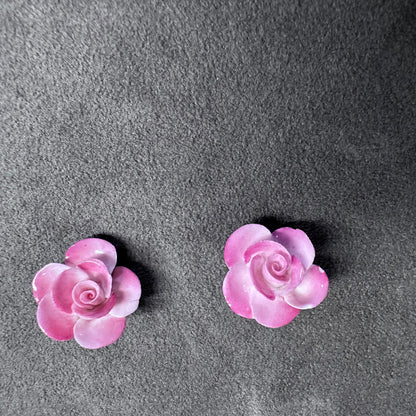 Pink Floral Enamel Clip On Earring
