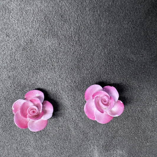 Pink Floral Enamel Clip On Earring