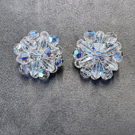 Vintage Aurora Borealis Rhinestone Beaded Cluster Clip On Earring