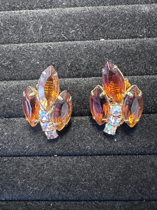 Vintage Juliana Brown Crystal Rhinestone Clip On Earrings