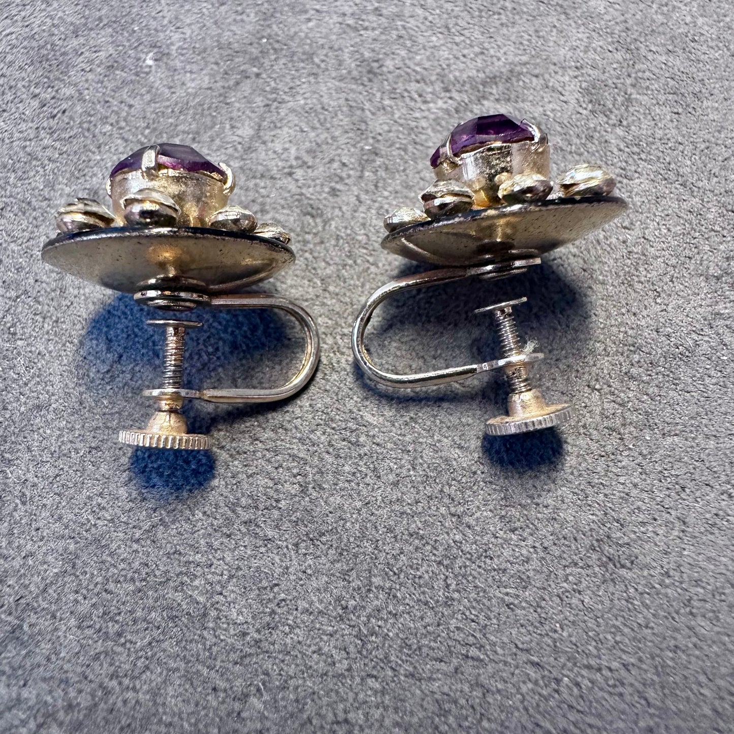 Vintage Coro Amethyst and Rhinestone Screw back Stud Earrings