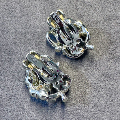 Vintage Pink/Red AB Rhinestone Silver Tone MCM Clip On Earring