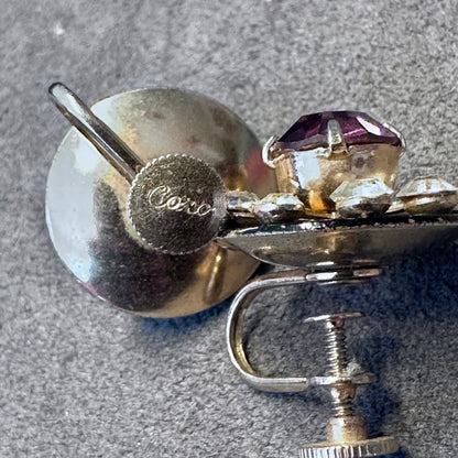 Vintage Coro Amethyst and Rhinestone Screw back Stud Earrings