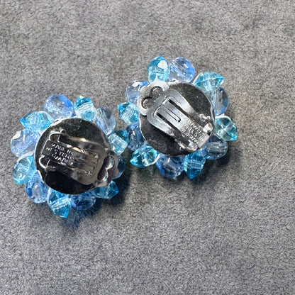 Vintage Blue Cluster Rhinestone Clip On Earrings