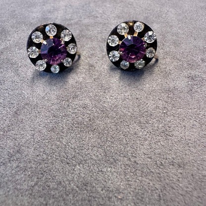 Vintage Coro Amethyst and Rhinestone Screw back Stud Earrings