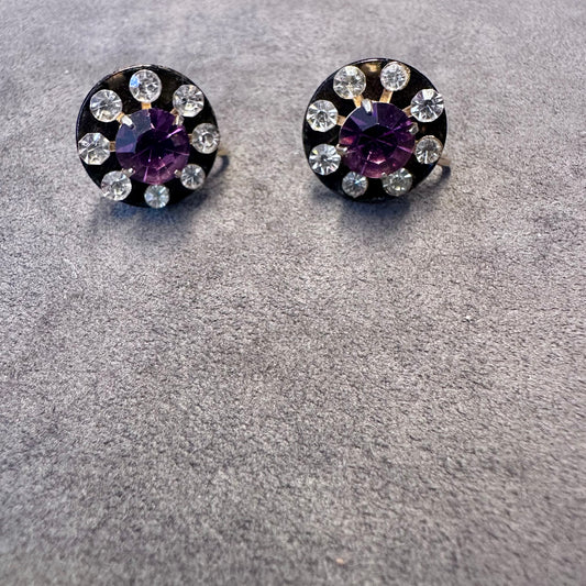 Vintage Coro Amethyst and Rhinestone Screw back Stud Earrings