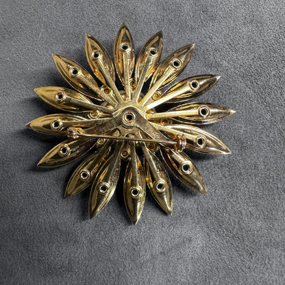 Quality Blue Celluloid Navette Rhinestone Flower Brooch Pin Vintage With Crystal