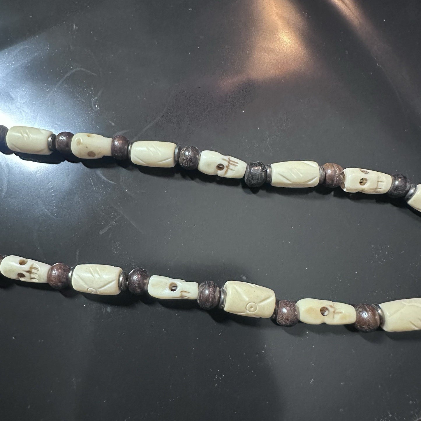 Hand Carved Beaded Skeleton Choker Necklace