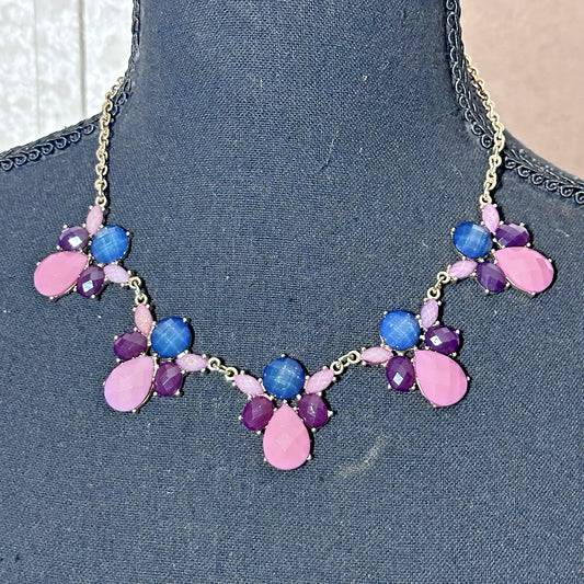 Charming Charlie Gold Tone Blue Pink Purple Acrylic Statement Fashion Necklace