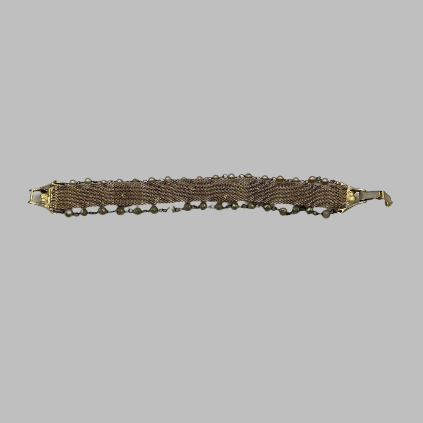 Vintage 3 Strand Mesh Seed Pearls Gold Tone Bracelet