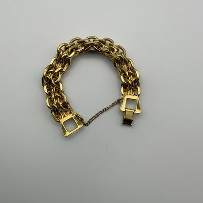 Vintage Gold Tone Imitation Gem Cabochon Charm Safety Chain Bracelet