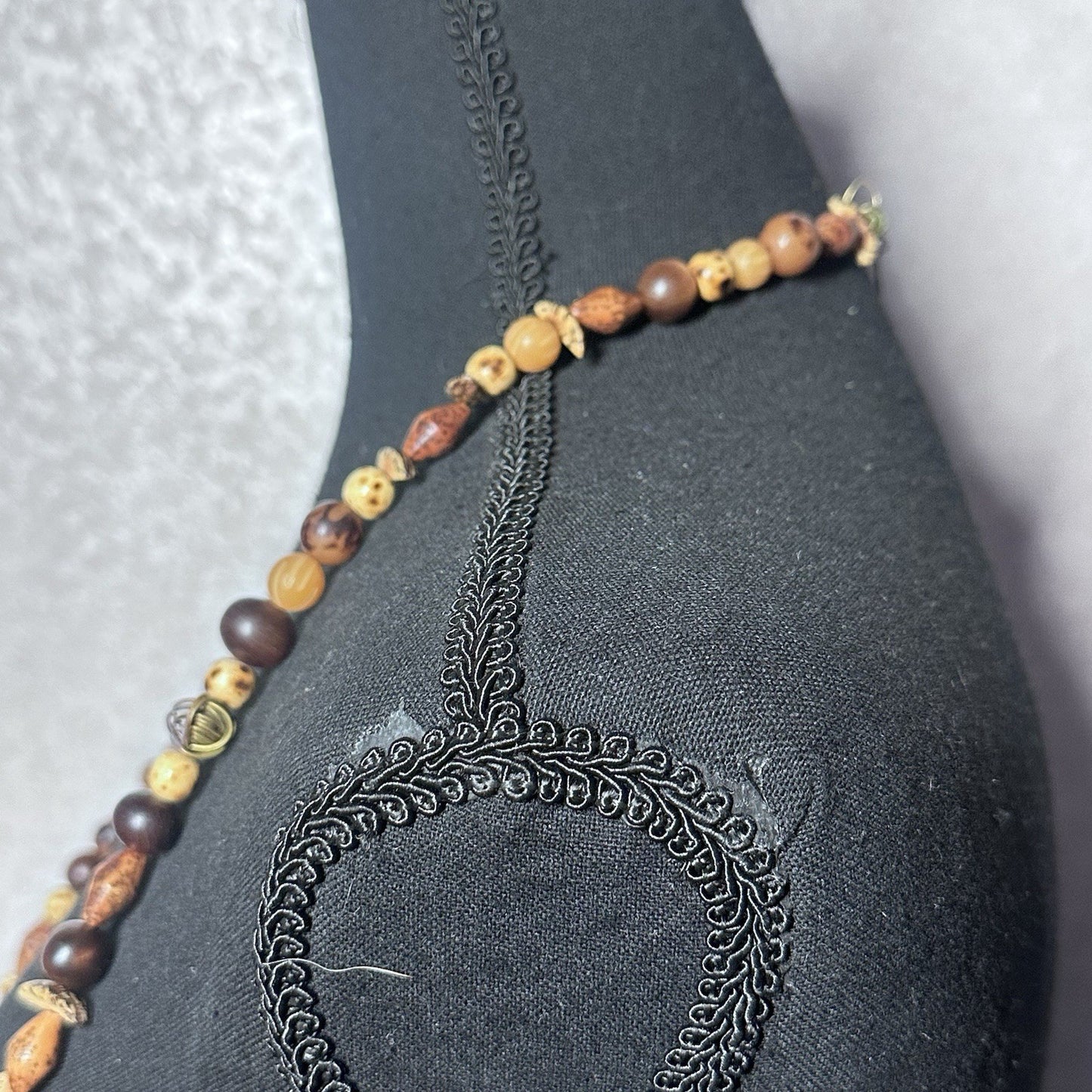 Vintage Dayne Duvall Wood & Mixed Stone Fashion Layering Long Necklace