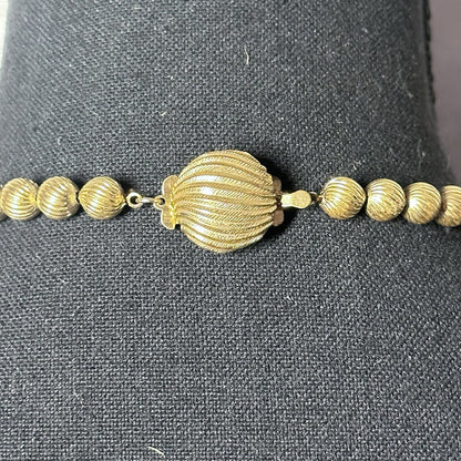 Vintage Ribbed Ball Gold Tone Bead Choker Necklace