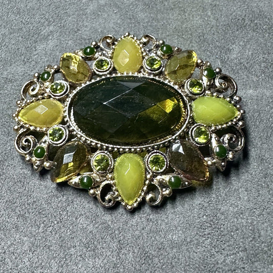 Vintage Topaz Colored Stones Rhinestone Gold-Tone Victorian PIN/BROOCH Costume