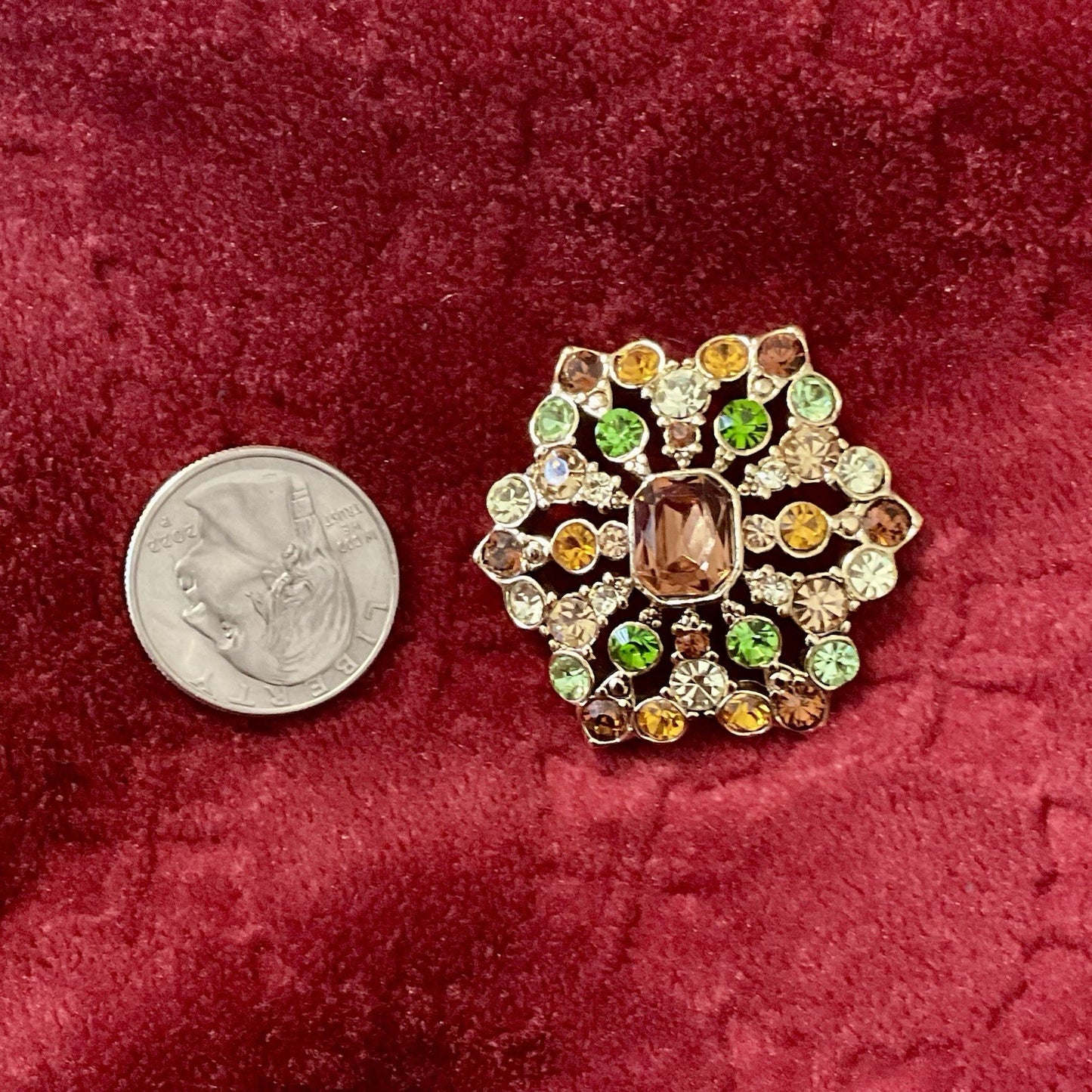 Liz Claiborne Gold-Tone Brooch – Fall Rhinestone Colors, LC Signed
