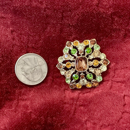 Liz Claiborne Gold-Tone Brooch – Fall Rhinestone Colors, LC Signed