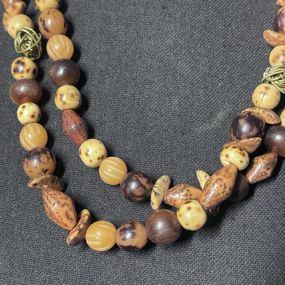 Vintage Dayne Duvall Wood & Mixed Stone Fashion Layering Long Necklace