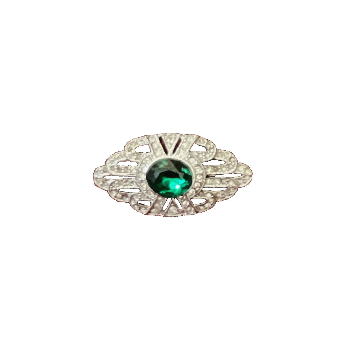 Rhinestone And Deep Green Art Deco Brooch