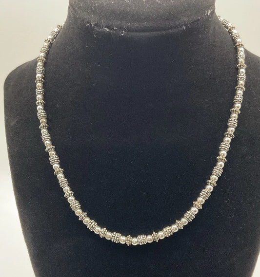 Vintage Silver Tone Beaded Popcorn Choker Necklace