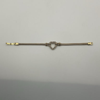Vintage Gold Tone Herringbone Chain Crystal Heart Bracelet