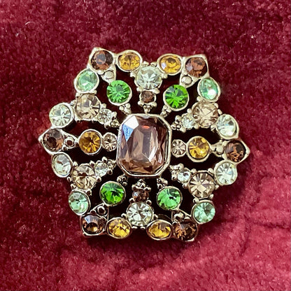 Liz Claiborne Gold-Tone Brooch – Fall Rhinestone Colors, LC Signed